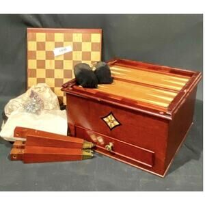 BOMBAY VINTAGE GAMING SIDE  TABLE SET  CHESS  BACKGAMMON CHECKERS